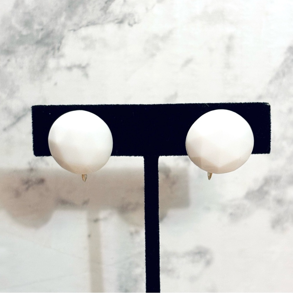 Vintage Castlecliff Milk Glass Button Clip On Earrings 1960s